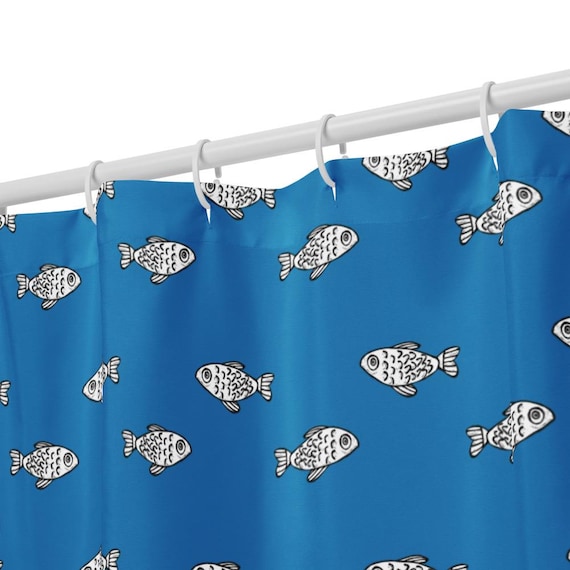 Coastal Fish Shower Curtain, Blue Ocean Bathroom Decor, Nautical Sea Life Bath, Beach House Style