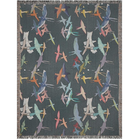 Flying Birds Woven Blanket / Matisse Style Throw Blanket