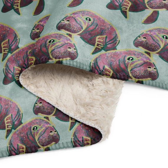 Manatee Blanket, Original Hand-Drawn Sherpa Fleece