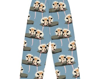 Opossum-mönstrade vardagsbyxor / Oposums bästa vänner på blå unisexbyxor med vida ben