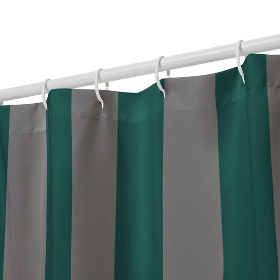Striped Shower curtain // Green and Grey // Silver and Emerald // Bath Decor