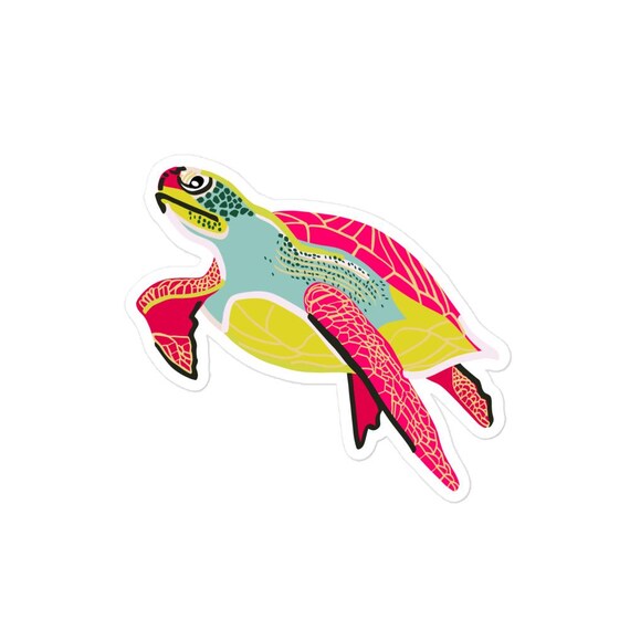 Neon Sea Turtle Sticker, Durable Vinyl Decal