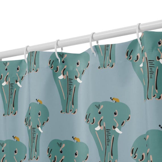 Elephant Shower Curtain, Cute Animal Bathroom Decor, Kids Safari Bath, Whimsical Jungle Home