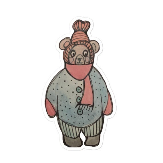Bear Sticker / Cozy Winter Bear Decal by Jrouxart