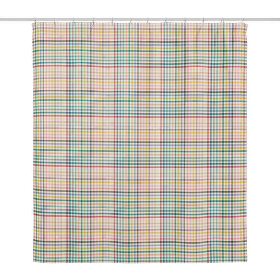 Modern Bold Plaid Shower Curtain, Colorful Plaid Print Bathroom Decor