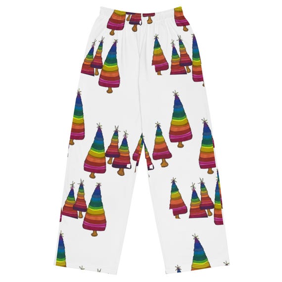Rainbow Christmas Tree Pajama Pants, Matching Family Sleepwear, Mens Casual Pants