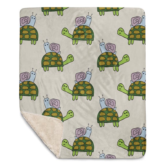 Turtle and Snail Blanket, Cute Animal Throw Blanket, Whimsical Cottagecore Decor, Cozy Nature Gift