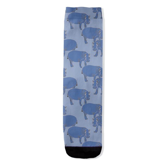 Blue Hippo Animal Print Socks By Jrouxart