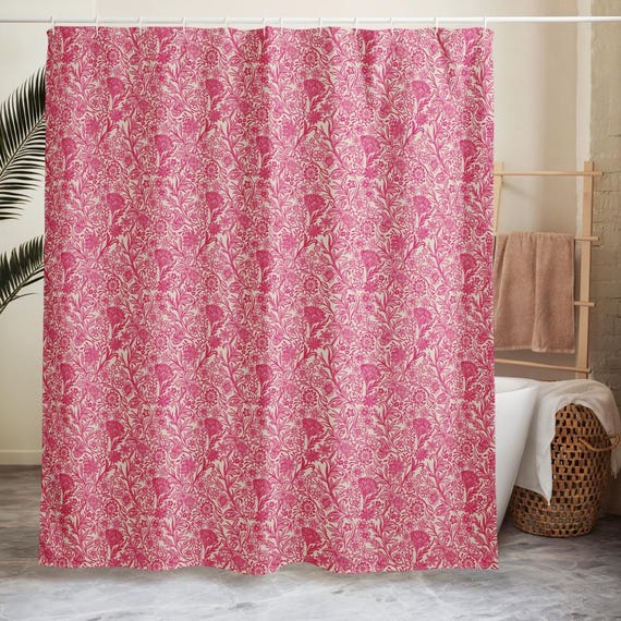 Pink and Cream Floral Shower Curtain / Pretty Modern Flowers Hand Drawn