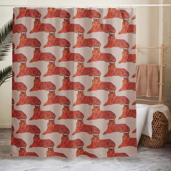 Tiger Shower Curtain, Whimsical Animal Print, Original Artwork Bathroom Decor