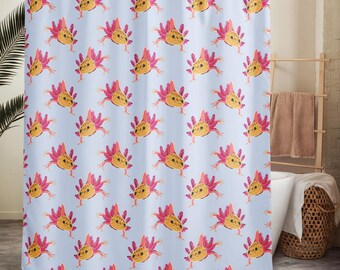 Axolotl Shower Curtain, Cute Bathroom Decor, Kids Bathroom Curtain, Whimsical Animal Bathroom, Aquarium Decor
