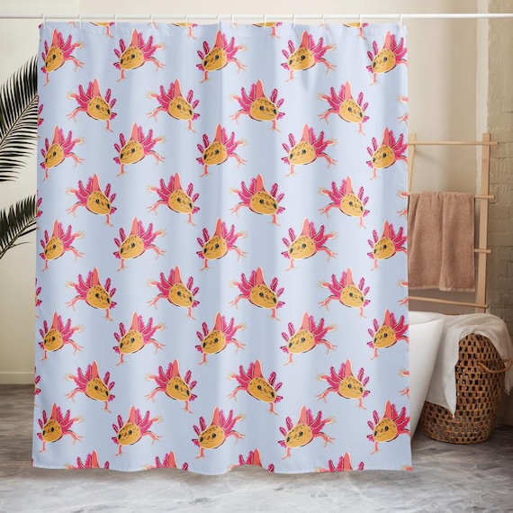 Axolotl Shower Curtain, Cute Animal Bathroom Decor, Fun Kids Bath, Whimsical Aquarium Home
