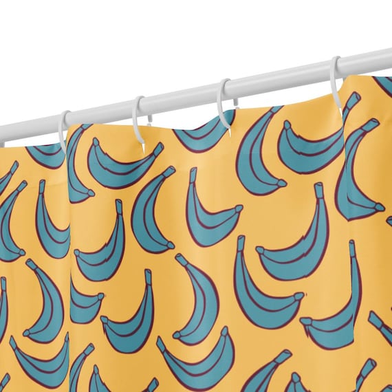 Banana Shower Curtain, Funny Fruit Bathroom Decor, Bold Yellow Kitchen Bath, Playful Pop Art Home