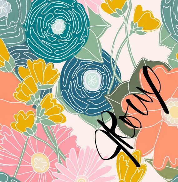 Bold Floral Duvet Cover / Pink Yellow Blue Modern Flowers / King Queen Twin