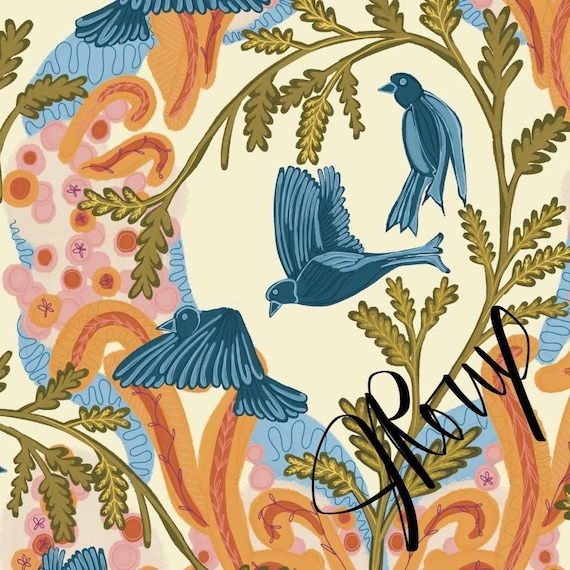 Birds and Flowers Block Print Duvet cover