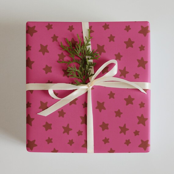 Pink Star Wrapping Paper Sheets / Hand Drawn Stars