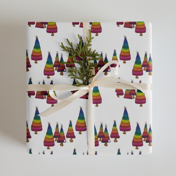Rainbow Christmas Tree Wrapping Papers / Rainbow Gift Wrap Sheets