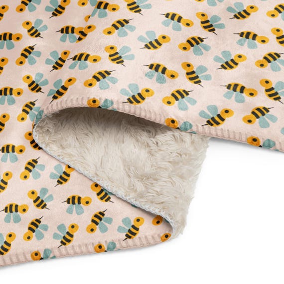 Bumble Bee Blanket: Yellow Sherpa Fleece, Soft Plush
