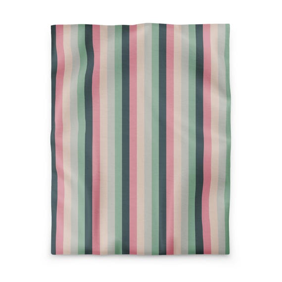 Preppy Striped Microfiber Duvet Cover: Pale Pink Sage Green Ombré Bedding