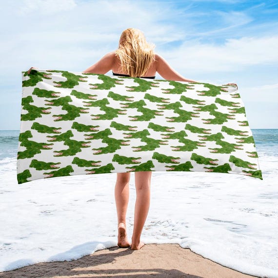 Green Alligator Beach Towel