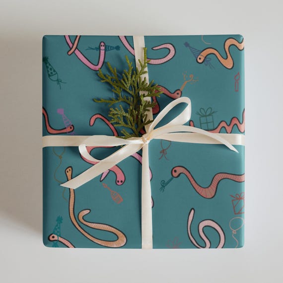 Birthday Worm Wrapping Paper Sheets / 2 Colors 3 Sheets