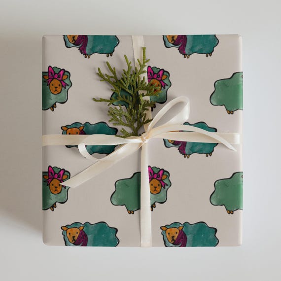 Christmas Sheep Wrapping paper sheets / Pink and Green Cozy Winter Sheep