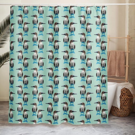 Blue Footed Booby Shower curtain / Bird Bath Decor