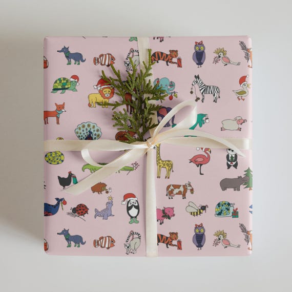 Christmas Animals Wrapping Paper: Hand-Drawn Festive Designs (Set of 3)