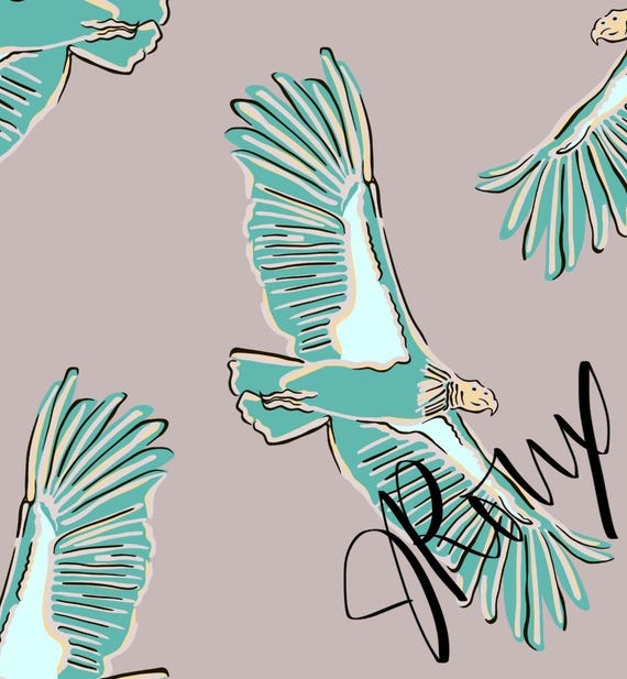 California Condor Duvet Cover: Taupe and Aqua Bird Design