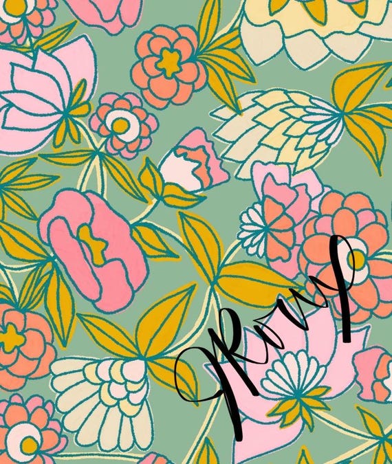 Floral Duvet Cover, Pretty Green Pink Flower Block Print Style Bedding