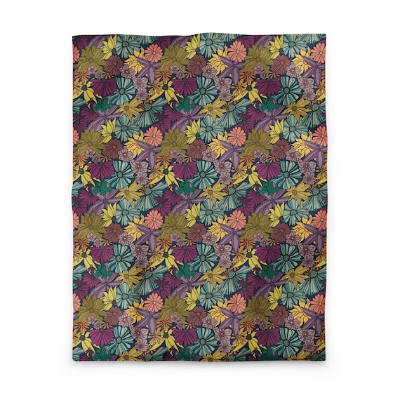 Floral Duvet Cover, Whimsical Botanical Bedding, Garden Flower Comforter Cover, Cottagecore Decor