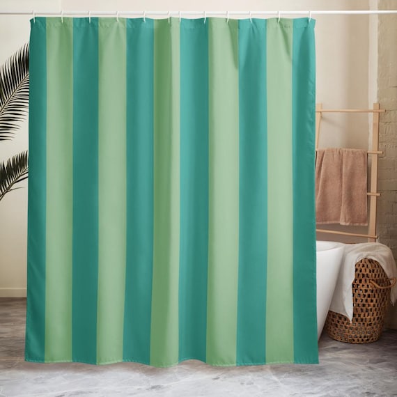 Striped Shower Curtain, Teal Blue Bathroom Decor, Coastal Stripe Bath, Fresh Modern Home