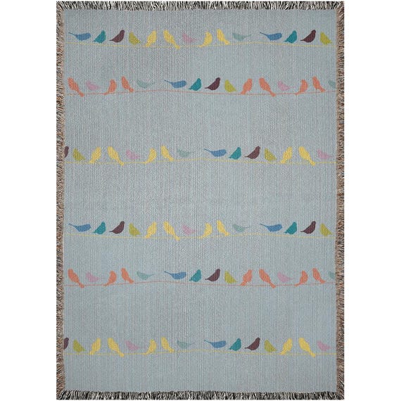 Bird Woven Blanket, Nature Throw Blanket, Minimal Bird Pattern, Cozy Cottagecore Home Decor