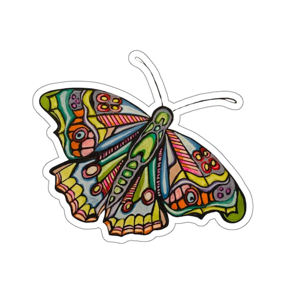 Hand Drawn Butterfly Sticker: Colorful Vinyl Decal