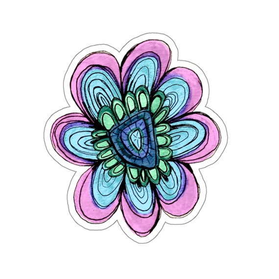 Purple and Blue Flower Sticker: Jrouxart Vinyl Decal