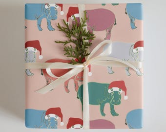 Christmas Hippo Wrapping / Santa Hippopotamus in Modern Pink