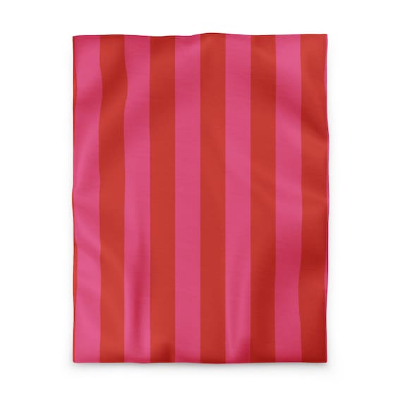 Red and Pink Striped Duvet Cover