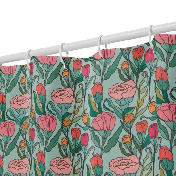 Tulip Shower Curtain, Spring Floral Bathroom Decor, Cottagecore Flower Bath, Soft Garden Home