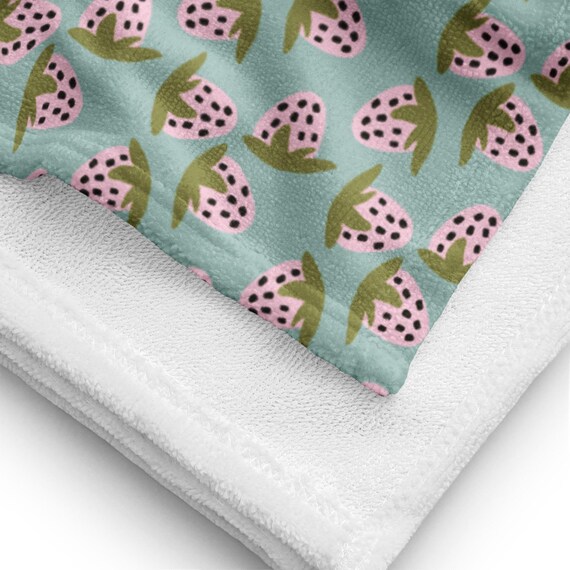 Strawberry Beach Towel | Hand-Drawn Fruit Pattern Pool Towel