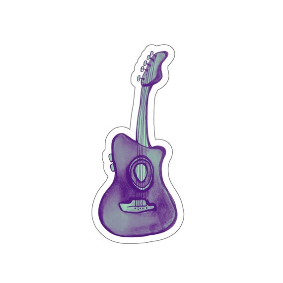 Purple Guitar Sticker, Vinyl Laptop Decal, Music Lover Accessory