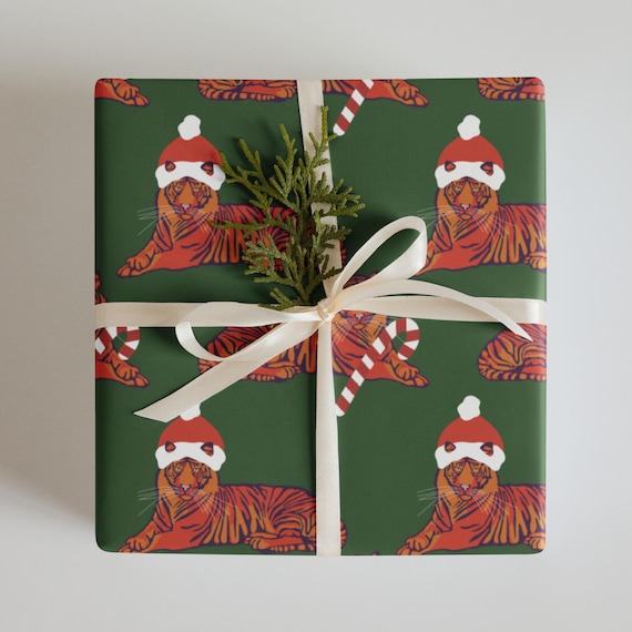 Santa Tiger Christmas Wrapping Paper Sheets