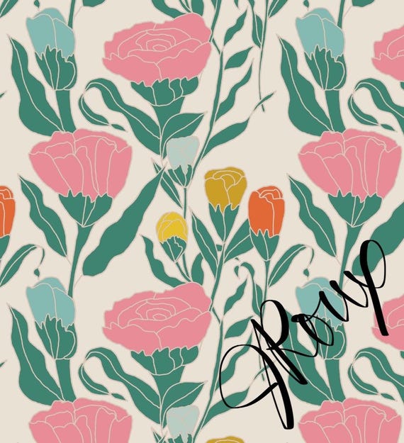 Floral Duvet Cover, Linocut Tulip Pattern Pink Ivory Yellow And Green
