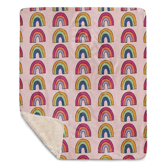 Pink Rainbow Blanket / Boho Sherpa blanket
