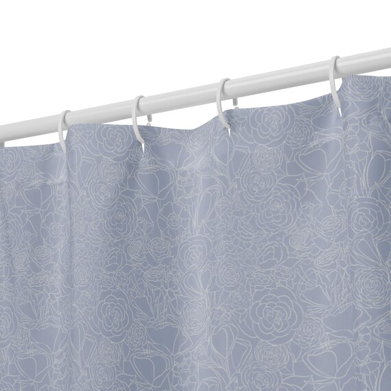 Vintage Floral Shower Curtain, Neutral Bathroom Decor, Soft Sketch Flower Bath, Minimal Elegant Home