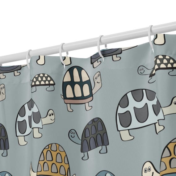 Turtle Shower Curtain, Cute Animal Bathroom Decor, Kids Coastal Bath, Playful Whimsy Home