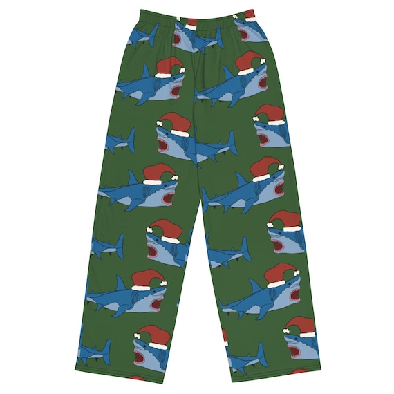 Shark Christmas Pajama Pants, Funny Holiday Lounge Pants, Cute Shark Gift, Cozy Festive Sleepwear