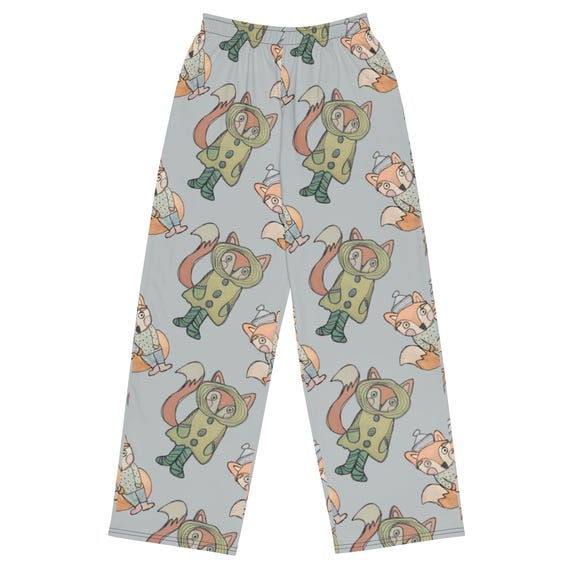 Winter Holiday Lounge Pants: Hand-Drawn Festive Design / Fox Print Pants