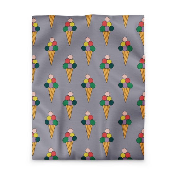 Jackie Roux Art Ice Cream Cone Duvet Cover, Playful Dessert Bedding, Colorful Microfiber Comforter