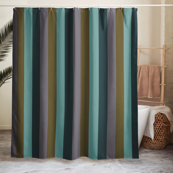 Striped Shower Curtain, Teal Gold Bathroom Decor, Boho Modern Stripe Bath Curtain, Stripe Studio Collection