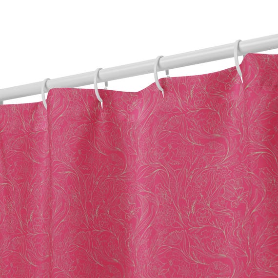 Pink Floral Shower Curtain, Bold Feminine Bathroom Decor, Bright Modern Flower Bath, Playful Home Style